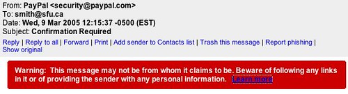 Tela de e-mail usada para representar uma tentativa de phishing