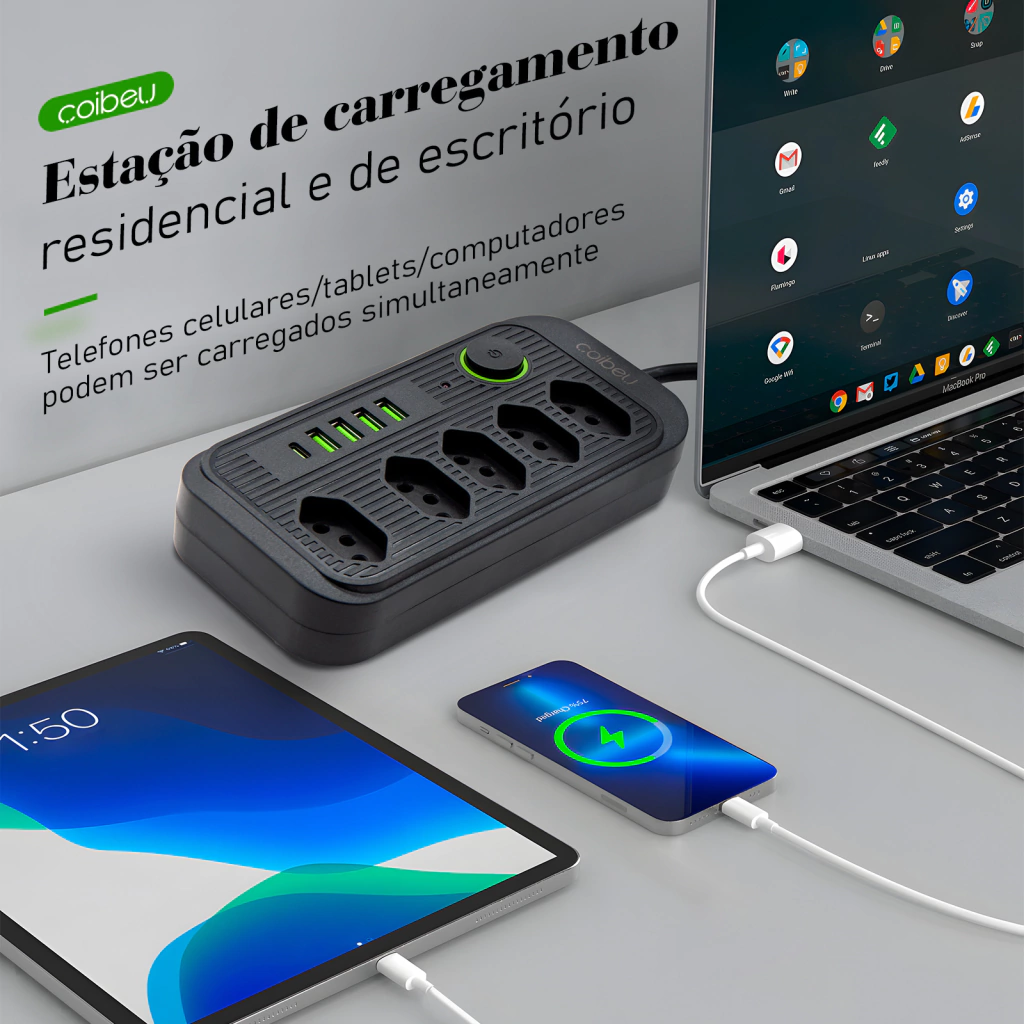 Extensão COIBEU WKC-541 preta em uma estação de carregamento.