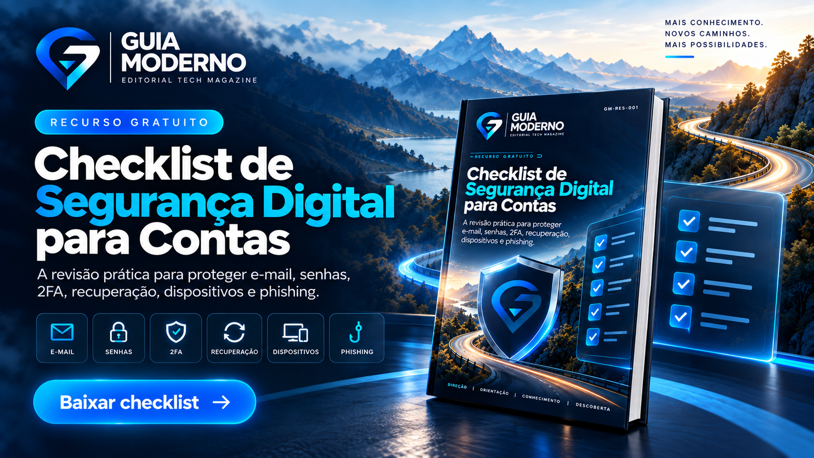 Arte horizontal do Checklist de Seguranca Digital para Contas.